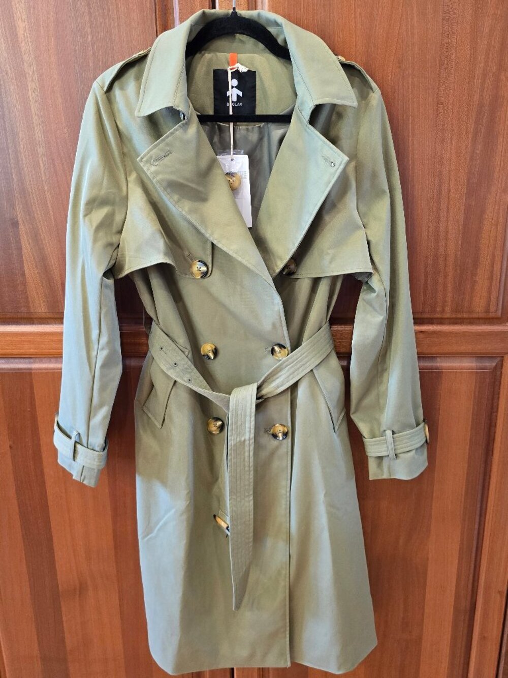 OROLAY double breasted Olive green Trench Coat with belt medium